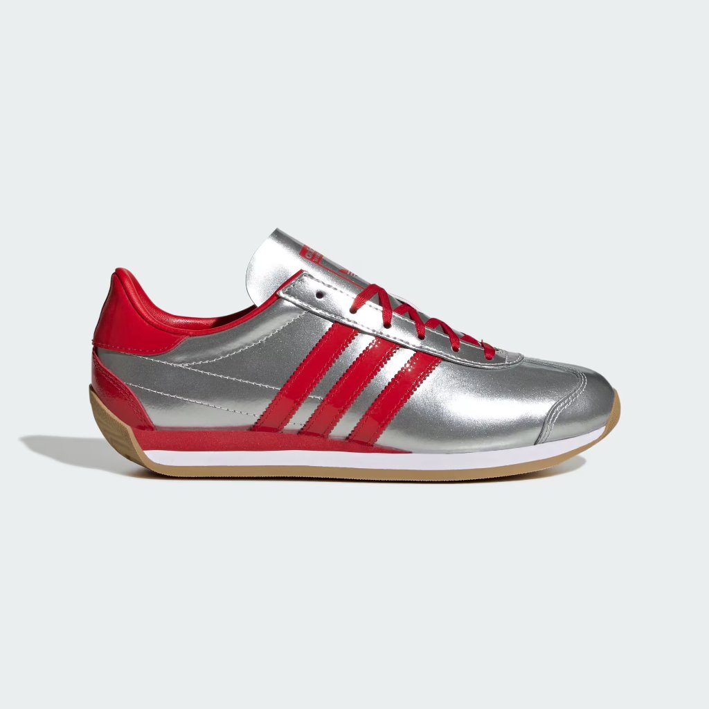Adidas Originals Metallic Silver With Red Stripes Athletic Shoes